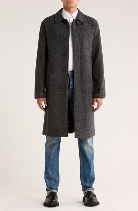 Balmacaan Herringbone Recycled Wool Blend Coat