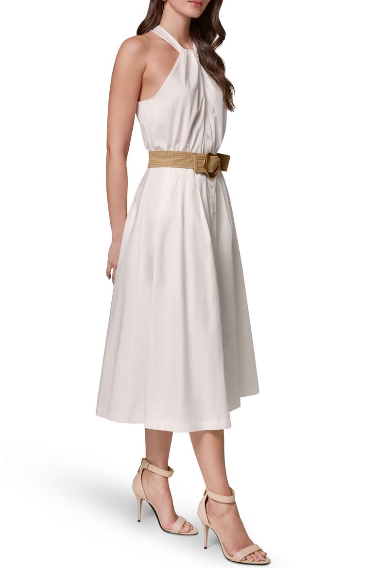 Belted Sleeveless Midi Dress, Alternate, color, CREAM