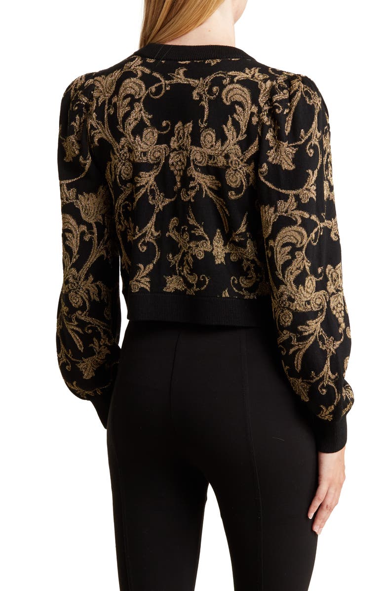 Alice + Olivia Kitty Bow Neck Puff Sleeve Cardigan, Alternate, color, 