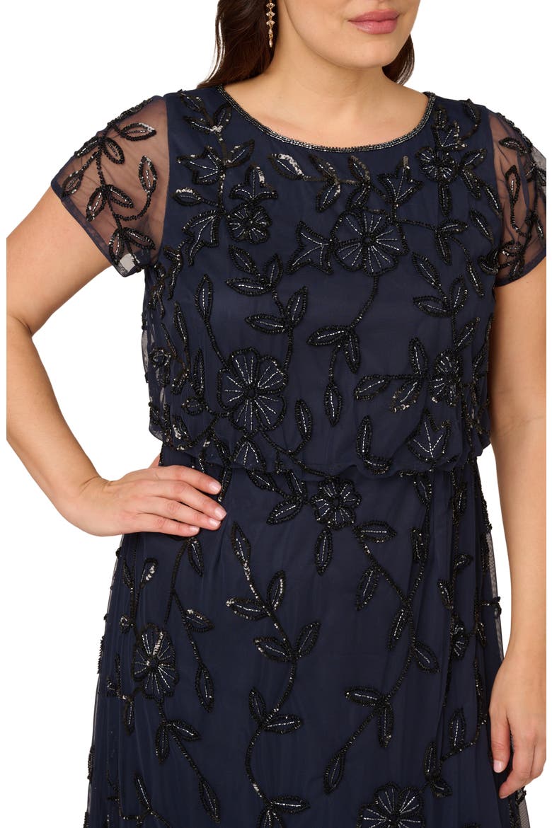 Beaded Mesh Gown, Alternate, color, NAVY BLACK