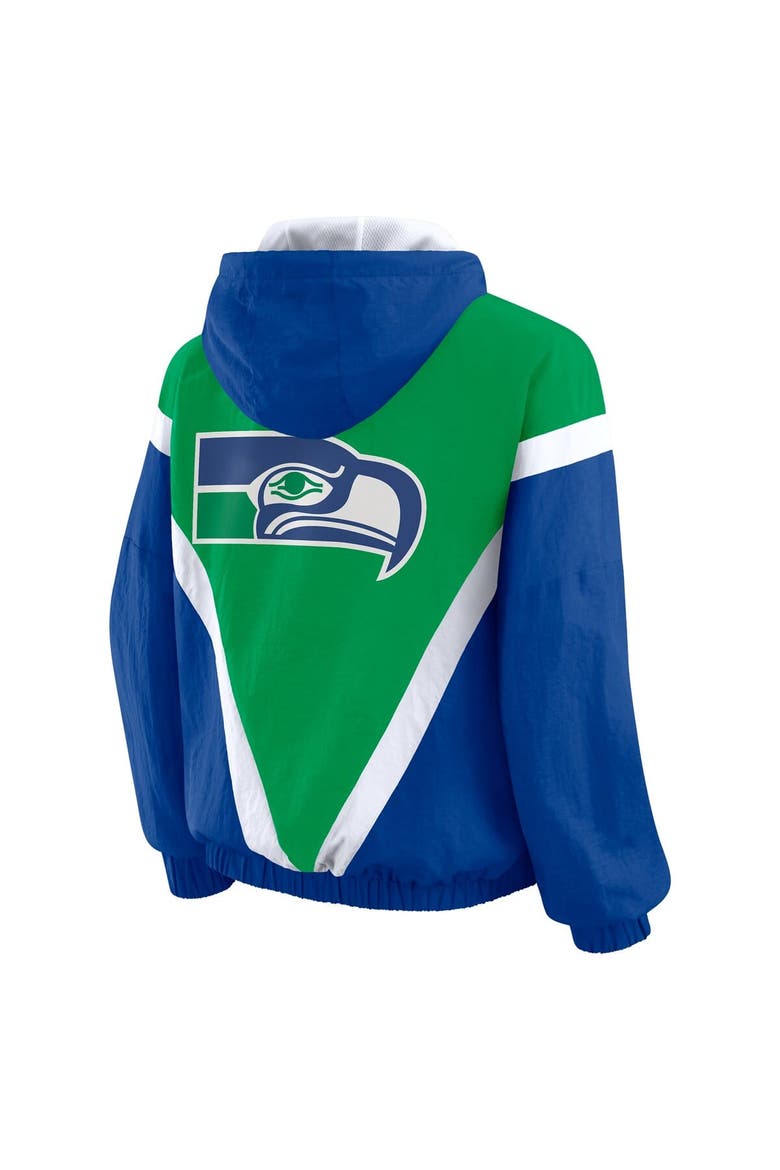 Women's WEAR by Erin Andrews Kelly Green/Royal Seattle Seahawks Plus Size Retro Crinkle Full-Zip Hoodie Windbreaker Jacket, Alternate, color, Kelly Green