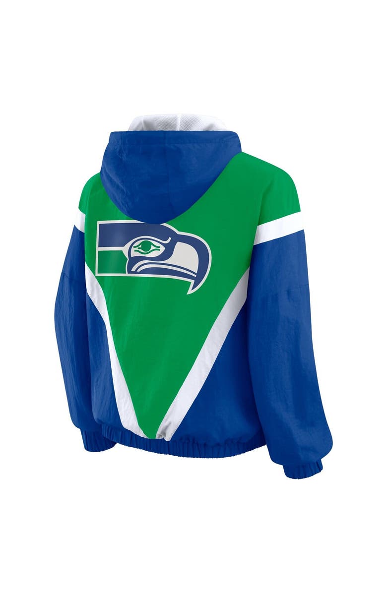 WEAR by Erin Andrews Women's WEAR by Erin Andrews Kelly Green/Royal Seattle Seahawks Plus Size Retro Crinkle Full-Zip Hoodie Windbreaker Jacket, Alternate, color, Kelly Green