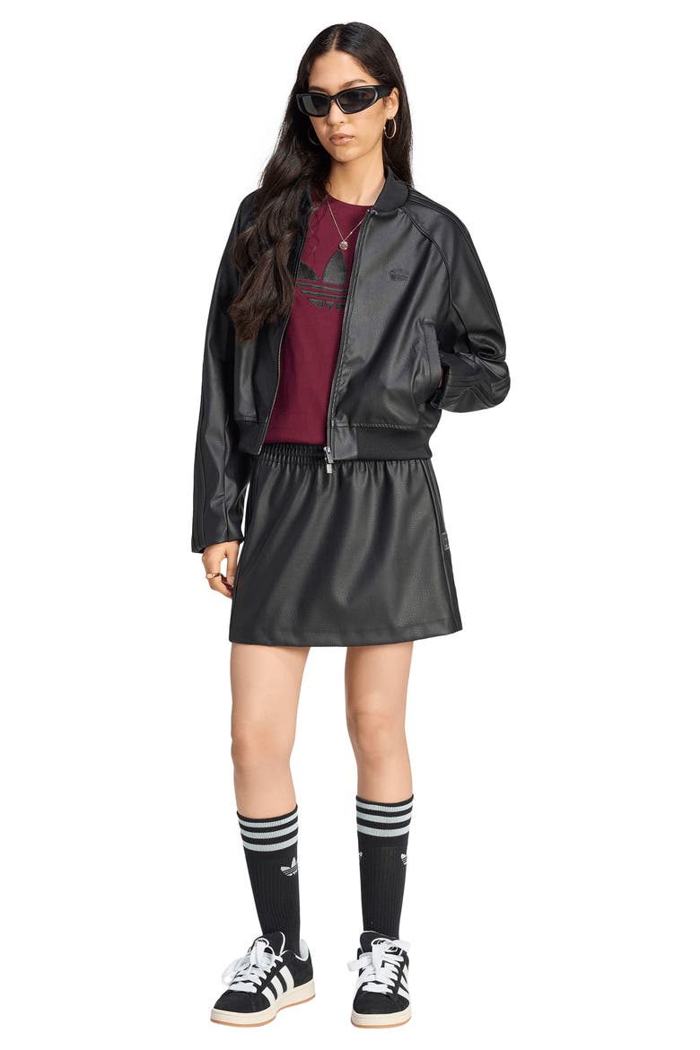 SST Faux Leather Track Jacket, Alternate, color, BLACK/ MAROON