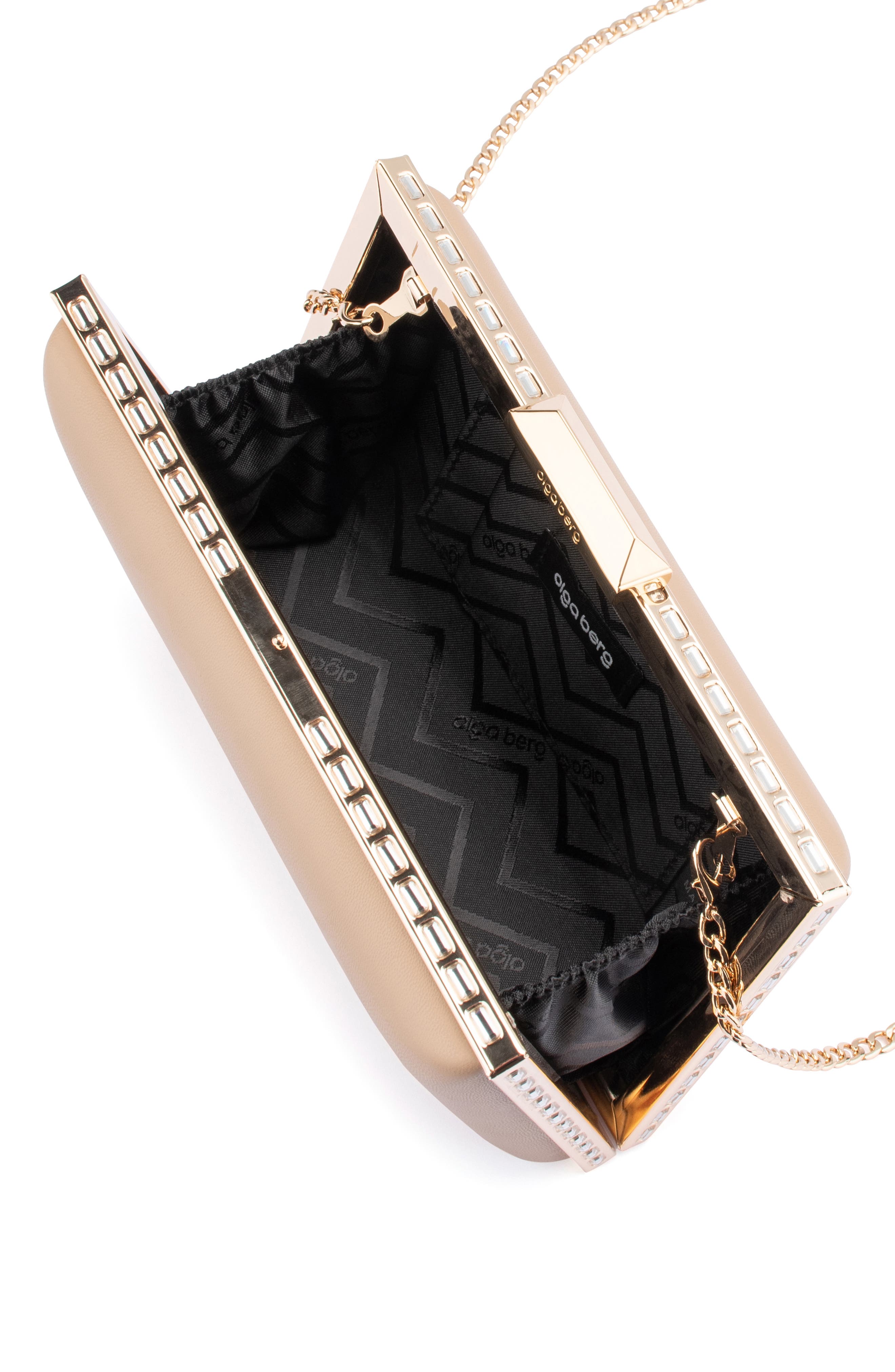 Olga Berg Sammi Crystal Frame Clutch, Alternate, color, Natural