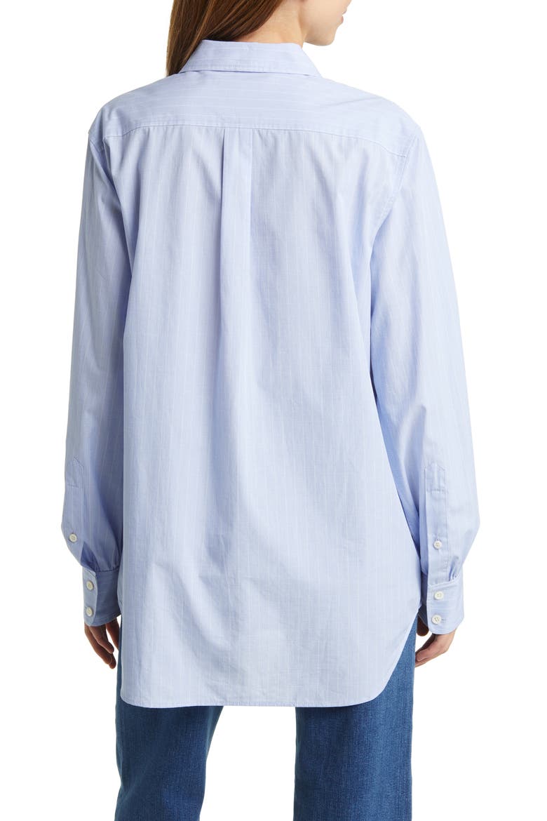 Pinstripe Oversize Cotton Button-Up Shirt, Alternate, color, CHAMBRAY BLUE