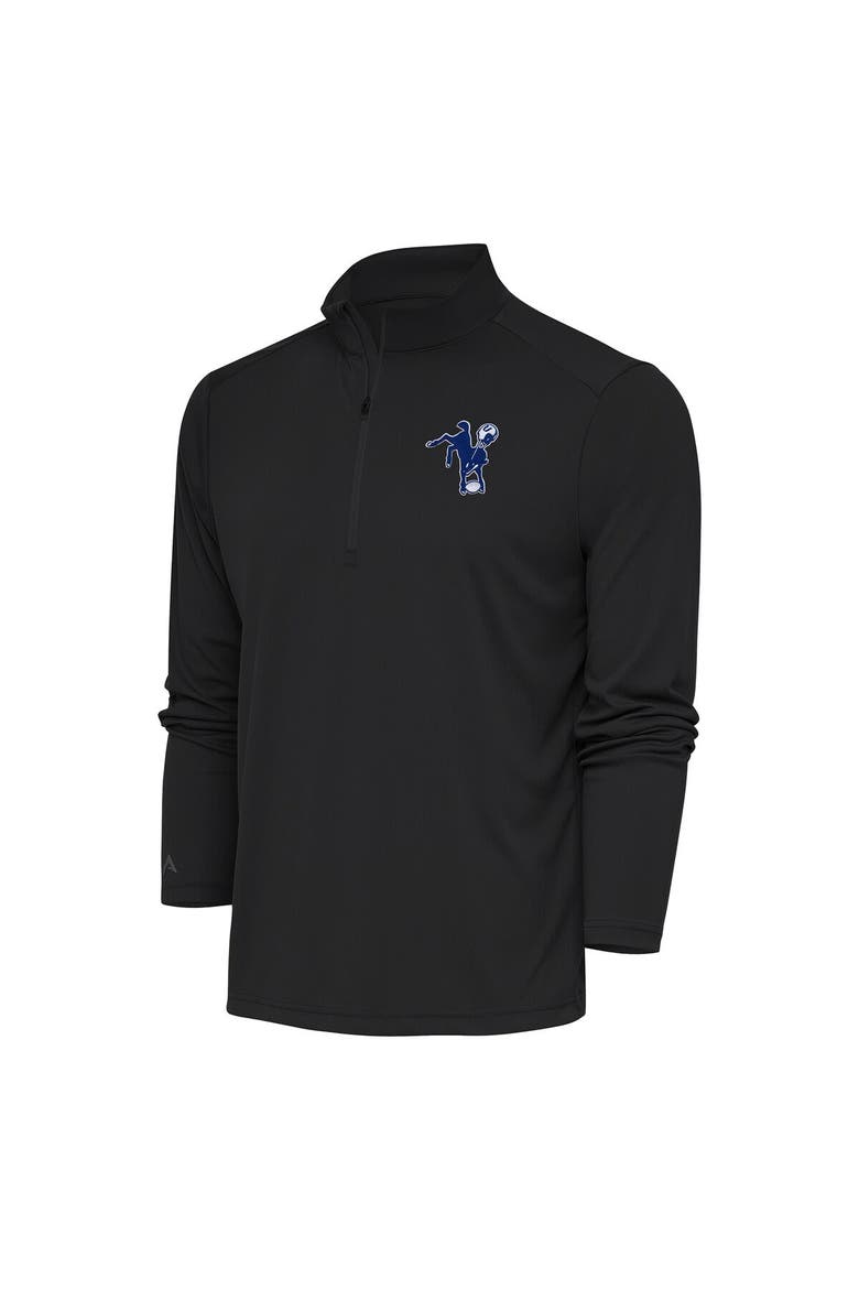Men's Antigua Charcoal Indianapolis Colts Team Logo Throwback Tribute Quarter-Zip Pullover Top, Main, color, Charcoal