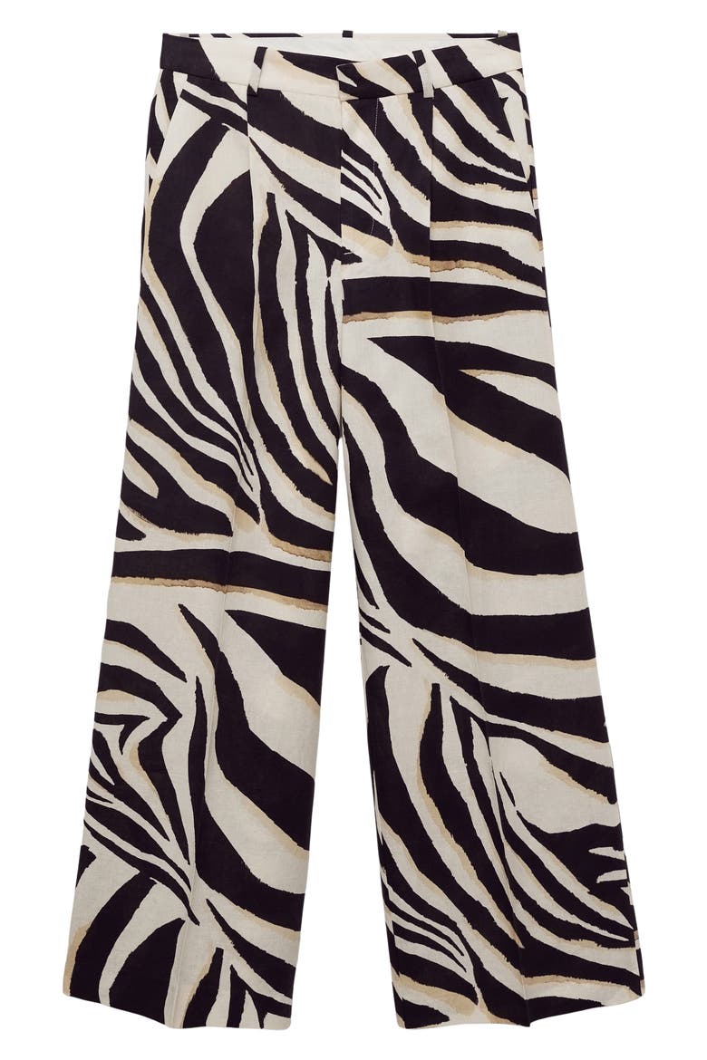 Zebra Linen & Cotton Wide Leg Pants, Alternate, color, BEIGE
