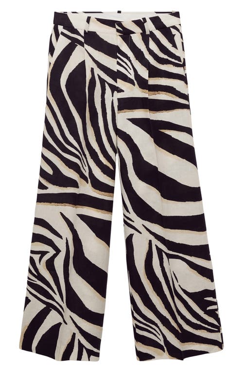 Mango Zebra Linen & Cotton Wide Leg Pants In Beige