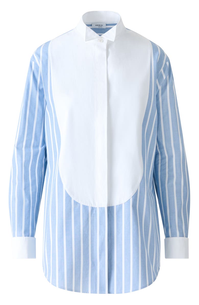 Akris punto Stripe Plastron Button-Up Shirt, Alternate, color, Sky-Cream