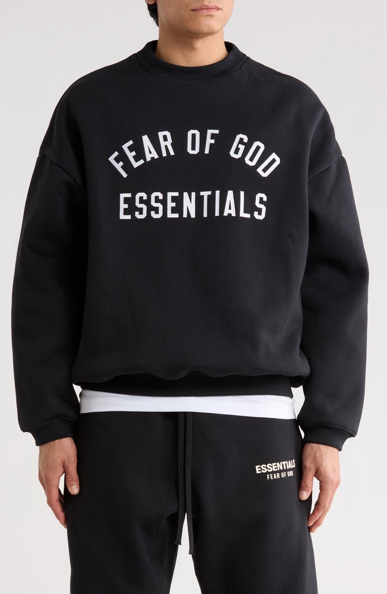 Fear of God Essentials '90s Fit Fleece Crewneck Sweatshirt, Main, color, Vintage Black