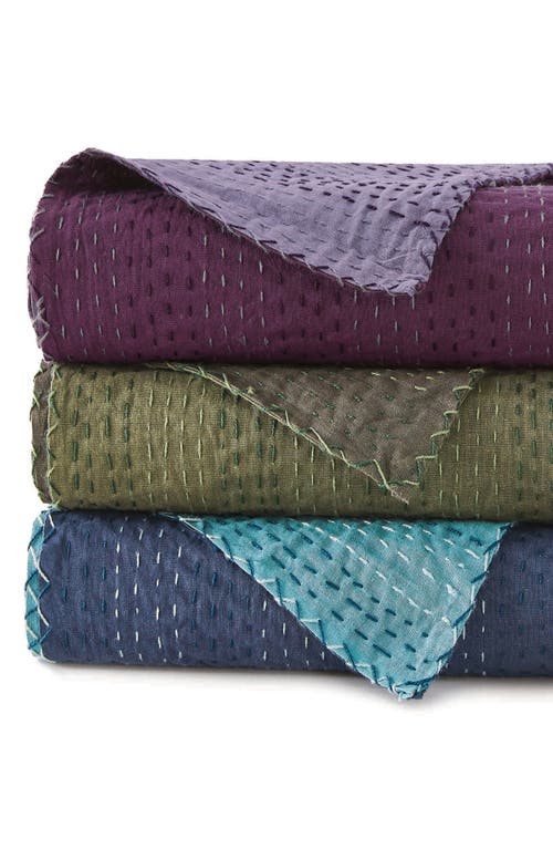 Melange Home Kantha Reversible Cotton Coverlet In Navy And Teal