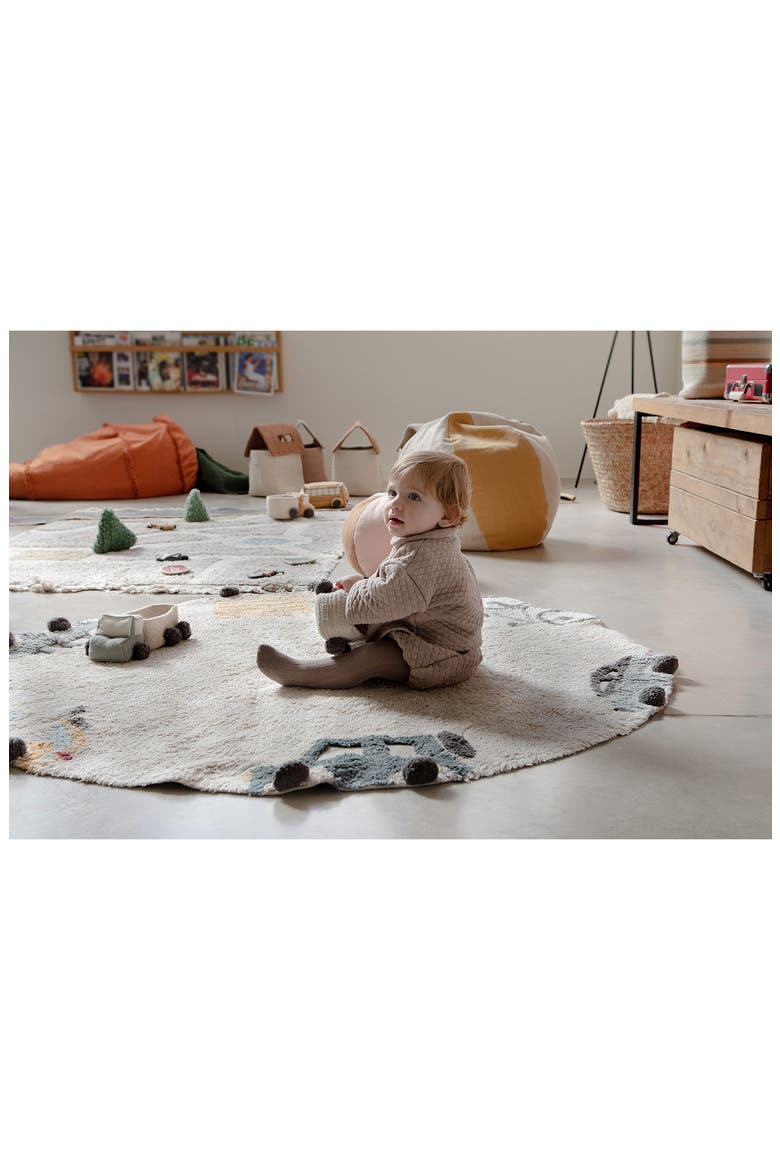 Kids' Washable Round Wheels Rug, Alternate, color, NATURAL BLUE HONEY OLIVE