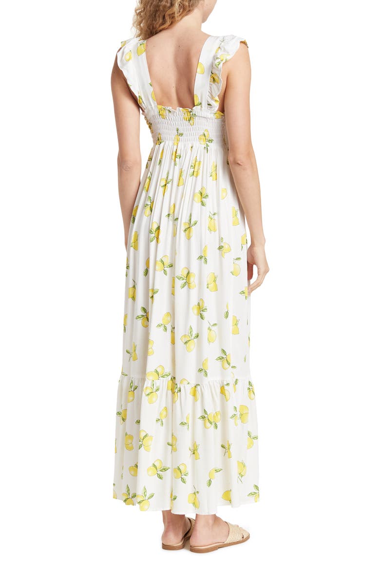 Flutter Trim Midi Dress, Alternate, color, WHITE LEMONS