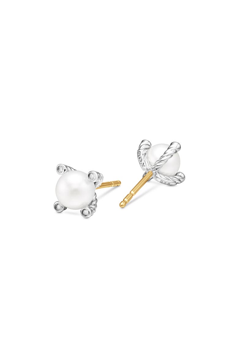Small Freshwater Pearl & Diamond Stud Earrings, Alternate, color, PEARL
