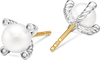 Small Freshwater Pearl & Diamond Stud Earrings