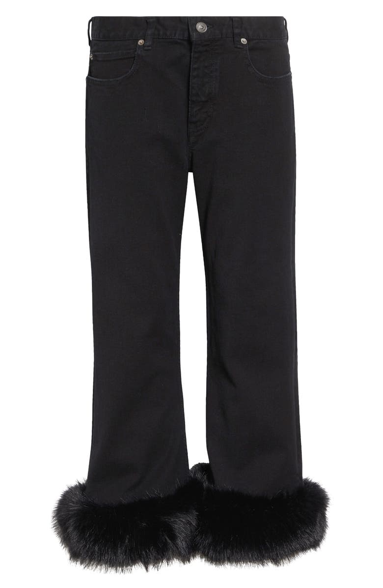 Balenciaga Faux Fur Trim Crop Flare Jeans, Main, color, 1105 Pitch Black