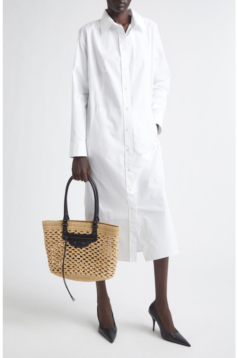 Draped Back Long Sleeve Cotton Poplin Shirtdress, Main, color, 9000 WHITE