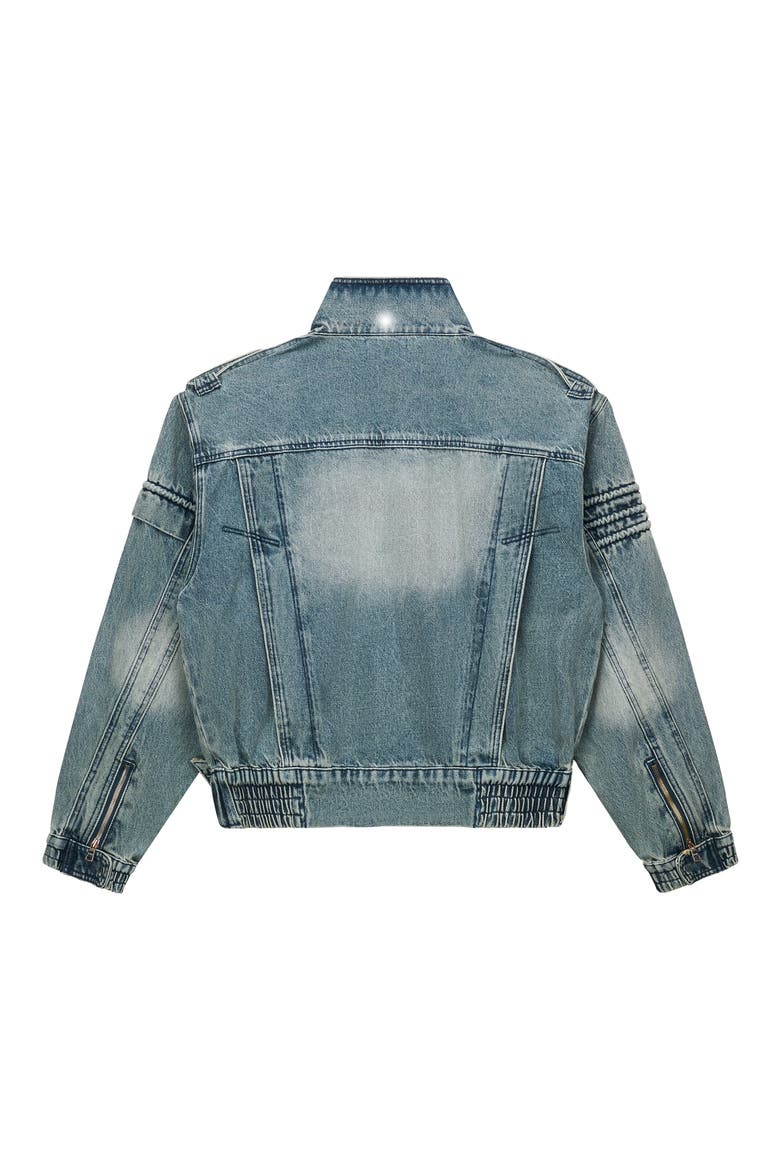 Rui Crop Denim Moto Jacket, Alternate, color, DAWN WAVE
