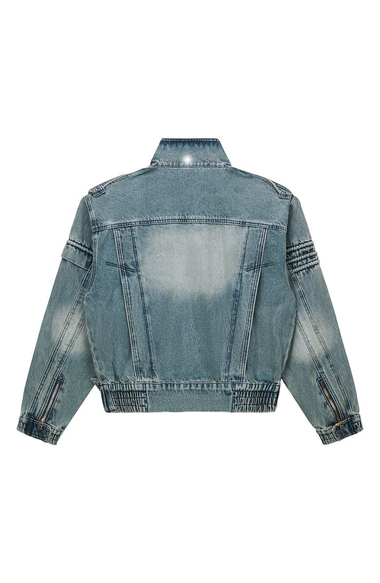 RtA Rui Crop Denim Moto Jacket, Alternate, color, Dawn Wave