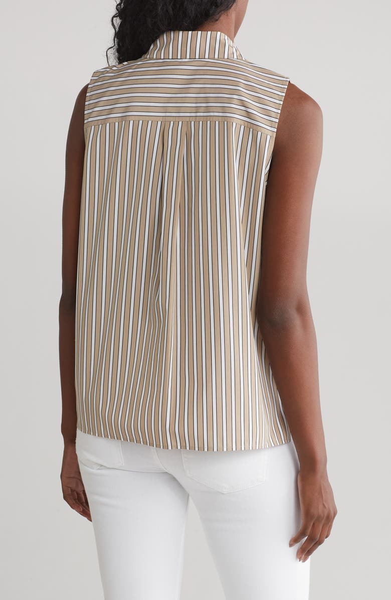 Lafayette 148 New York Stripe Sleeveless Cotton Button-Up Shirt, Alternate, color, 