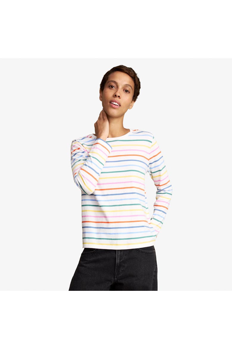 Women's Fit Long Sleeve Everyday Tee In Rainbow Stripe, Alternate, color, Ivory Rainbow Stripe New