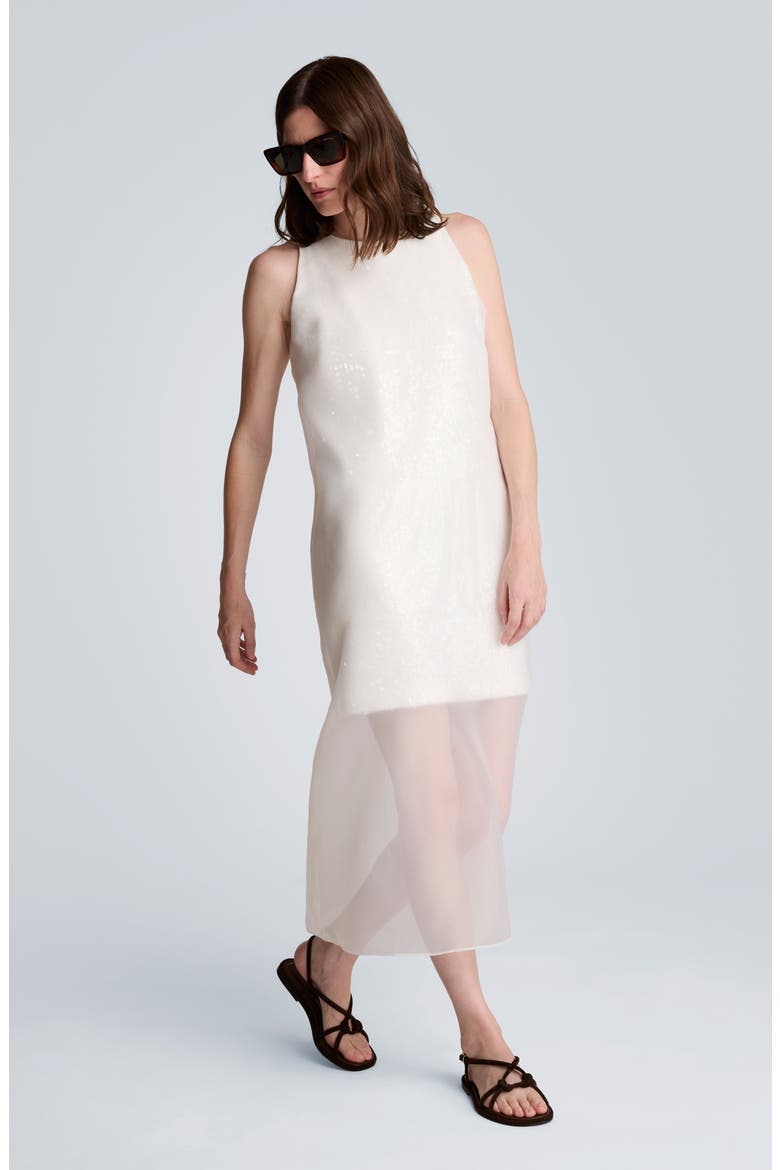 Sheer Overlay Dress, Alternate, color, FEATHER WHITE