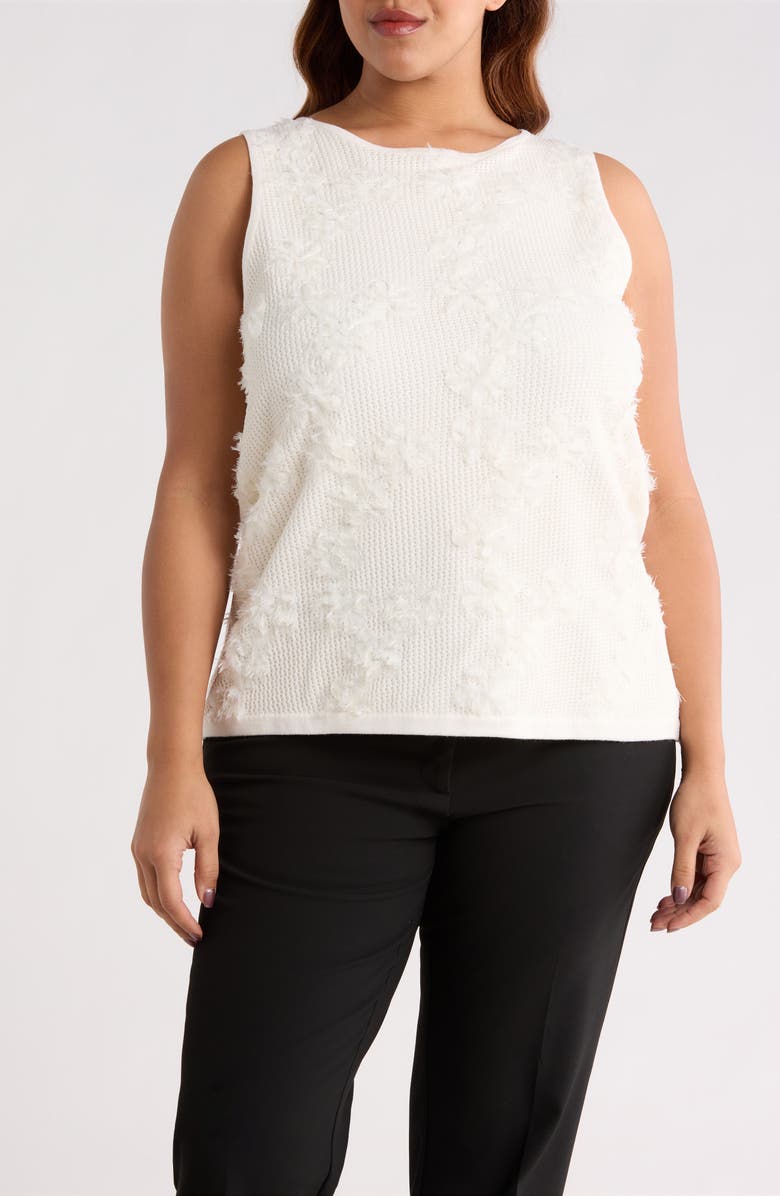 Anne Klein Organza Appliqué Sweater Tank, Main, color, White Dove