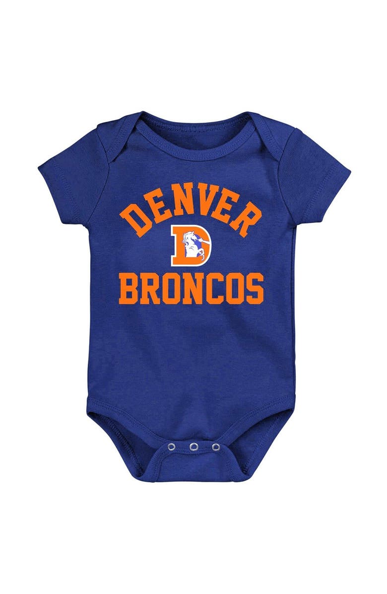 Outerstuff Newborn & Infant Orange/Navy/Heather Gray Denver Broncos Three-Pack Eat, Sleep & Drool Retro Bodysuit Set, Alternate, color, 
