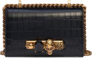 McQueen Alexander McQueen Jewelled Knuckle Croc Embossed Leather Crossbody Bag
