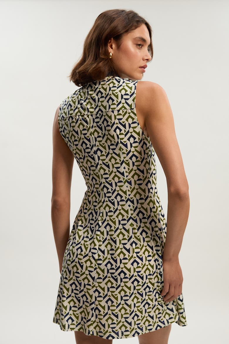 Petite Crepe Tie Neck Mini Dress, Alternate, color, Mono
