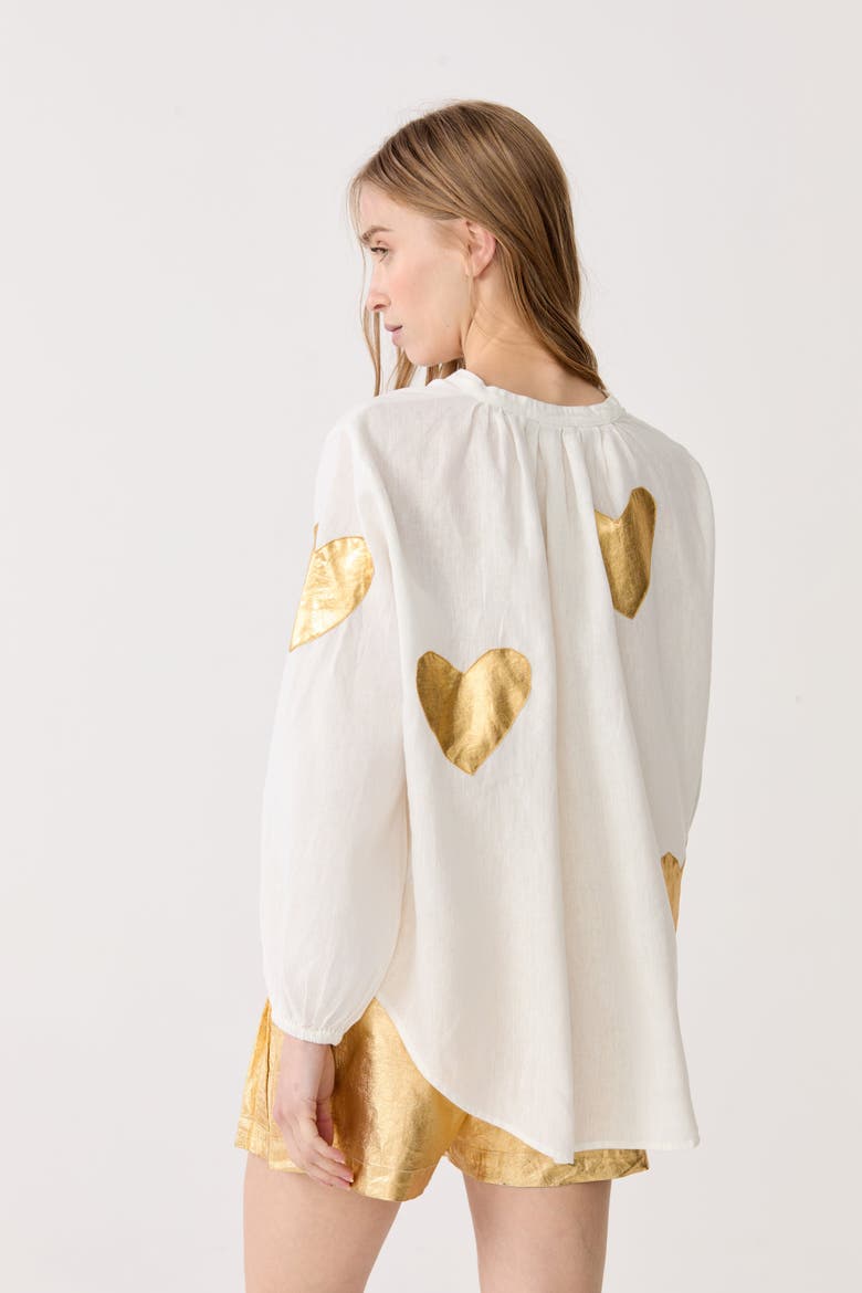 Cupid Linen Shirt, Alternate, color, Off-White with Gold Hearts