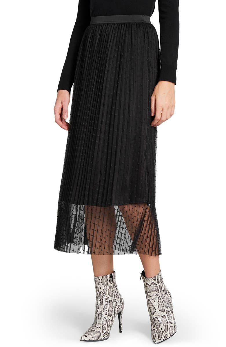 ModCloth Pleated Dot Tulle Midi Skirt, Main, color, 