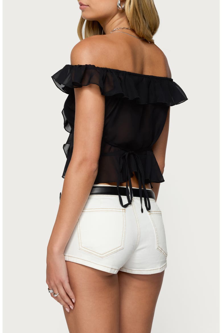 Ruffle Off the Shoulder Chiffon Top, Alternate, color, BLACK