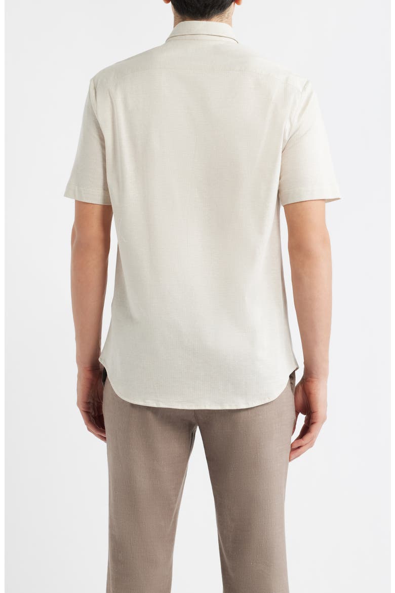 Textured Stripe Short Sleeve Knit Cotton Button-Up Shirt, Alternate, color, TAN