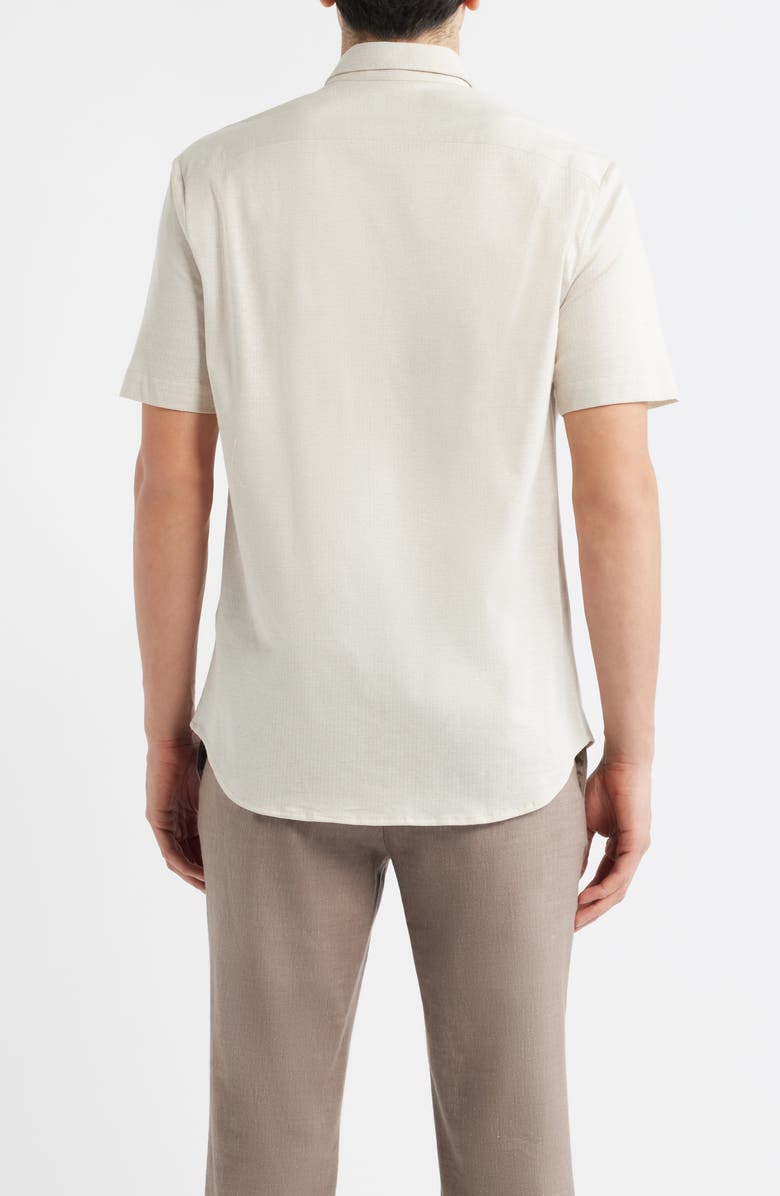 Emporio Armani Textured Stripe Short Sleeve Knit Cotton Button-Up Shirt, Alternate, color, Tan