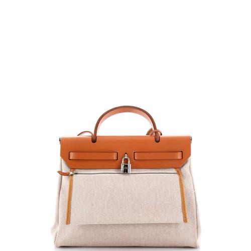 Pre-owned Hermes Hermes Herbag Zip Relief Brides De Gala Toile And Leather 31 In Brown