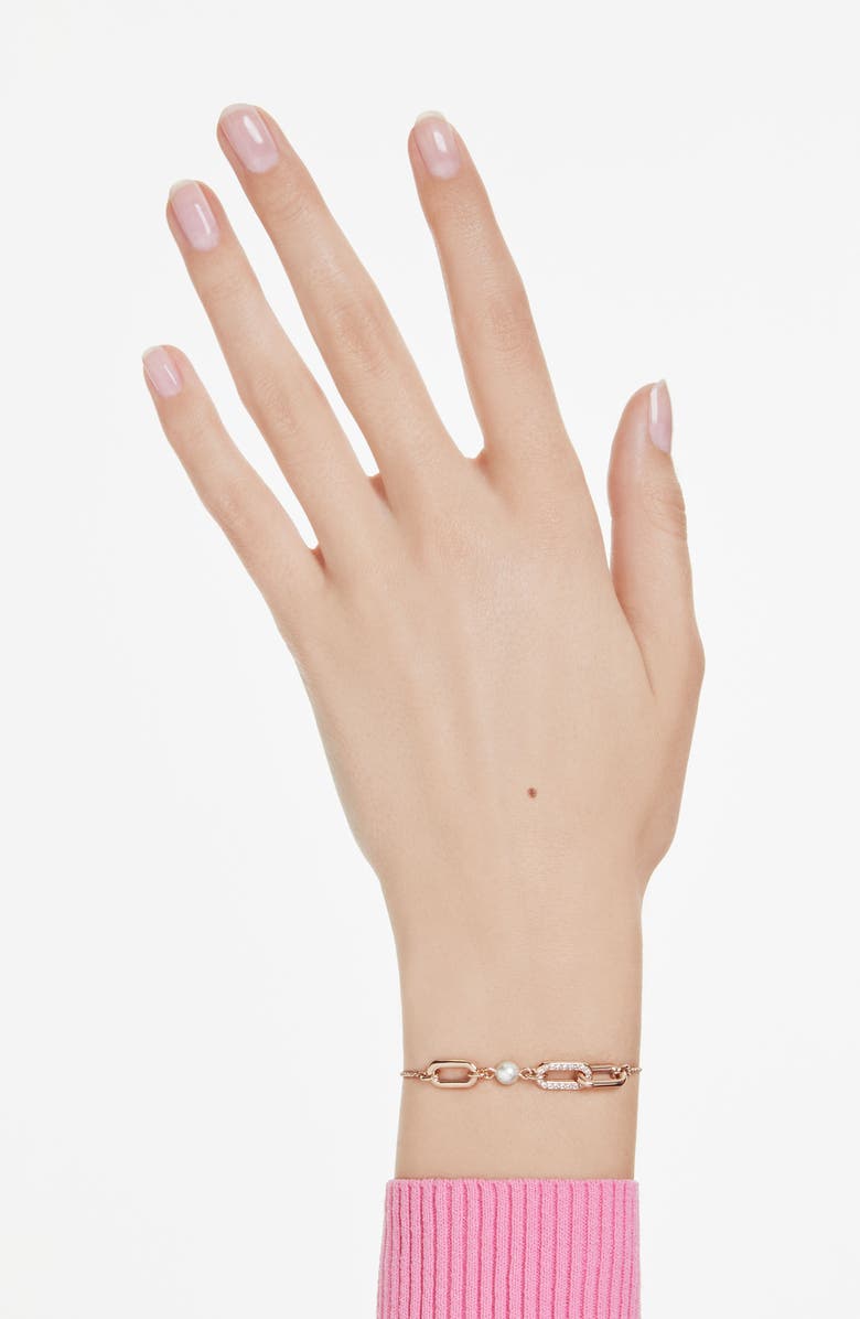 Swarovski Constella Crystal & Faux Pearl Bracelet, Alternate, color, Rose Gold/ White