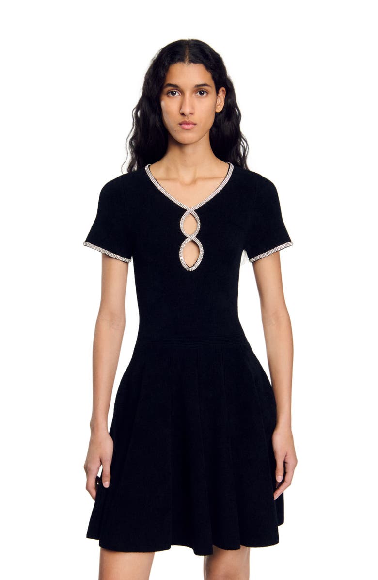 SANDRO Rhinestone velvet dress, Alternate, color, 