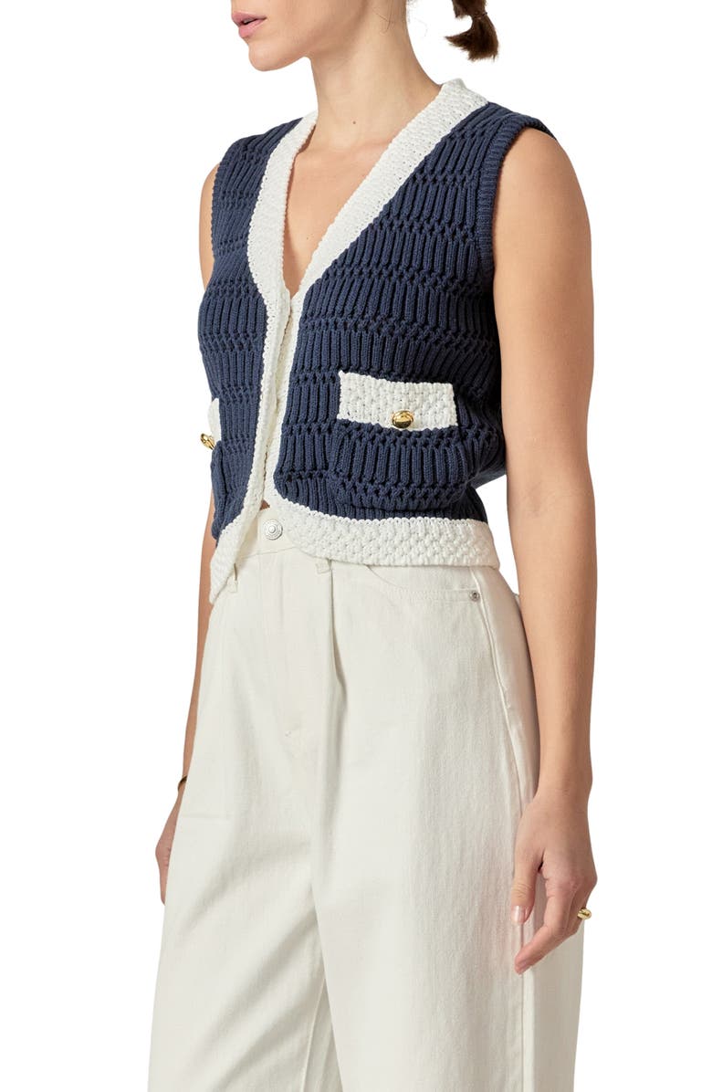 English Factory Contrast Sweater Vest, Alternate, color, Navy/ White