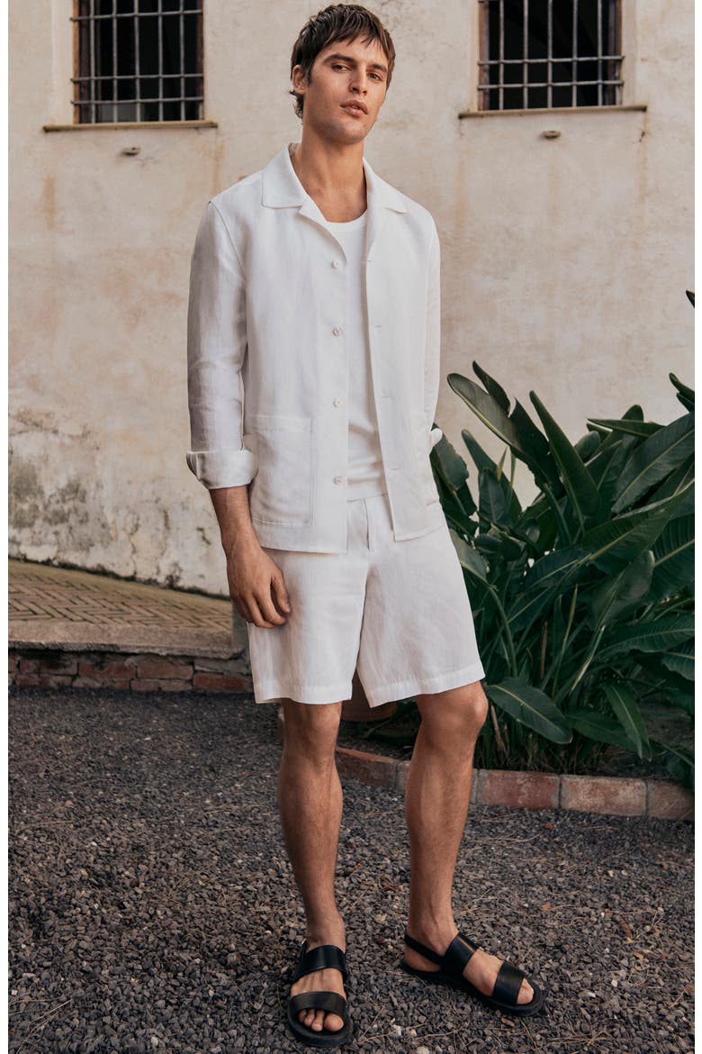 Slim Fit Lyocell & Linen Bermuda Shorts, Alternate, color, OFF WHITE