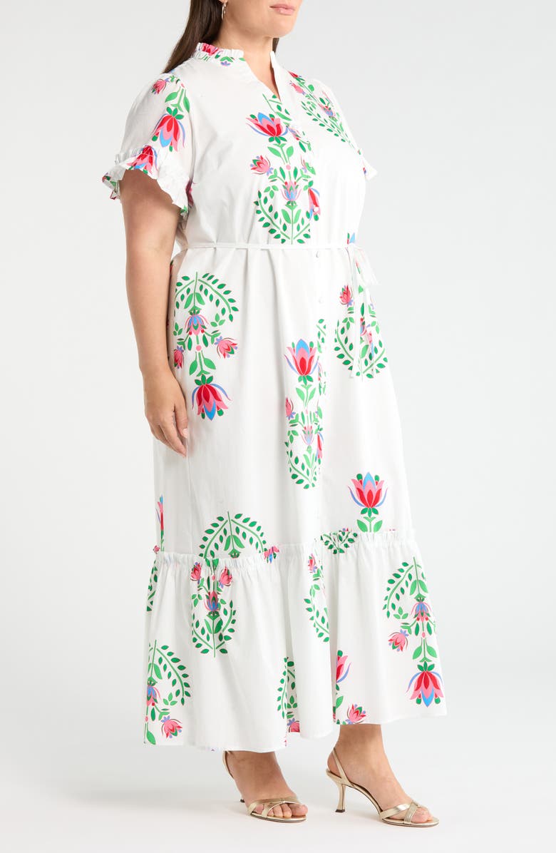 SUGARLIPS Floral Alna Shirtdress, Alternate, color, White-Green-Multi