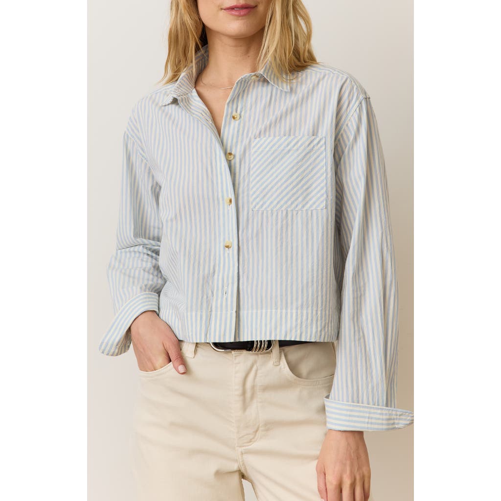 Marine Layer Stripe Boxy Crop Shirt In Blue