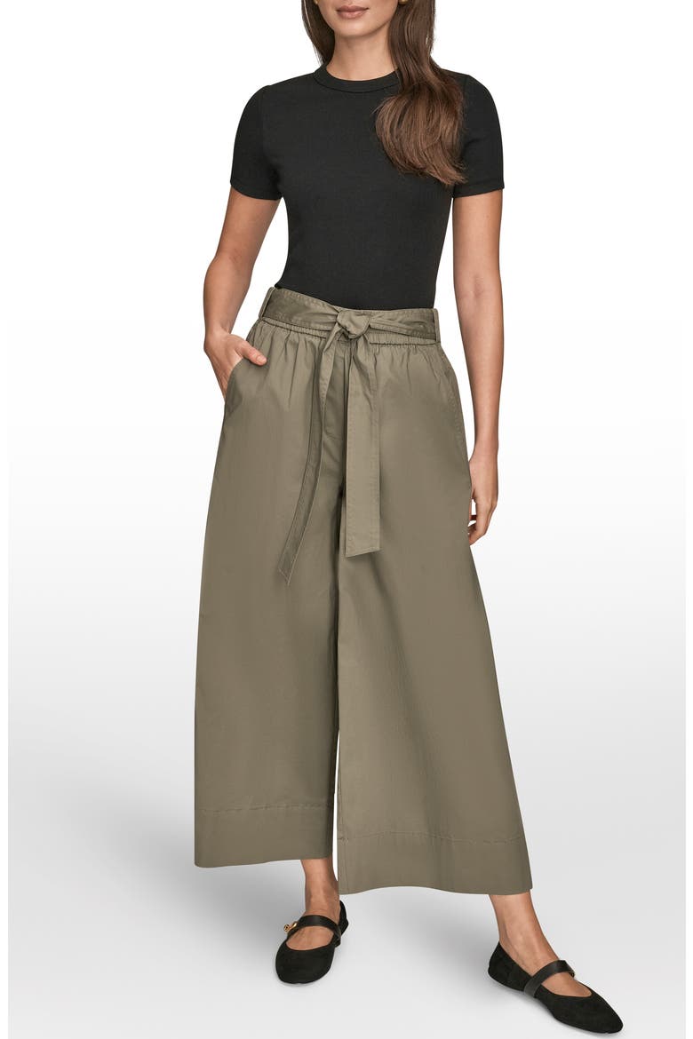 Mid Rise Wide Leg Crop Stretch Cotton Pants, Alternate, color, KHAKI GREE