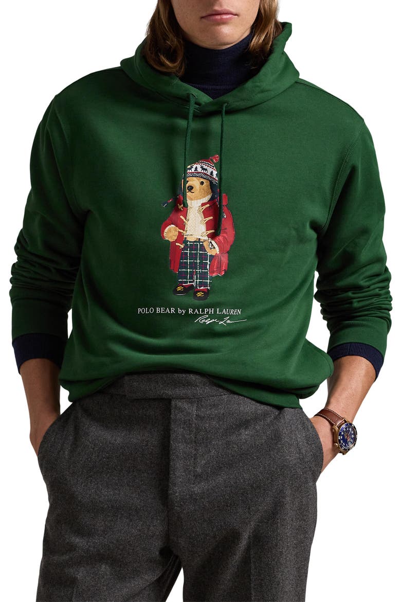 Polo Bear Fleece Graphic Hoodie, Main, color, F24 VINTAGE PINE HOLIDAY BEAR