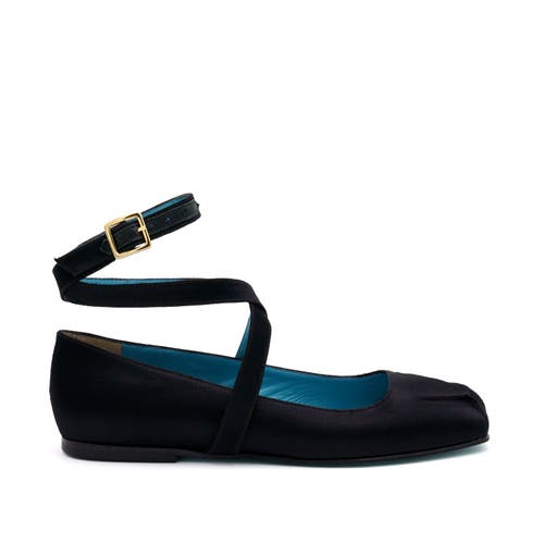 Valentina Rangoni Birba Ankle Strap Ballerina In Black Satin