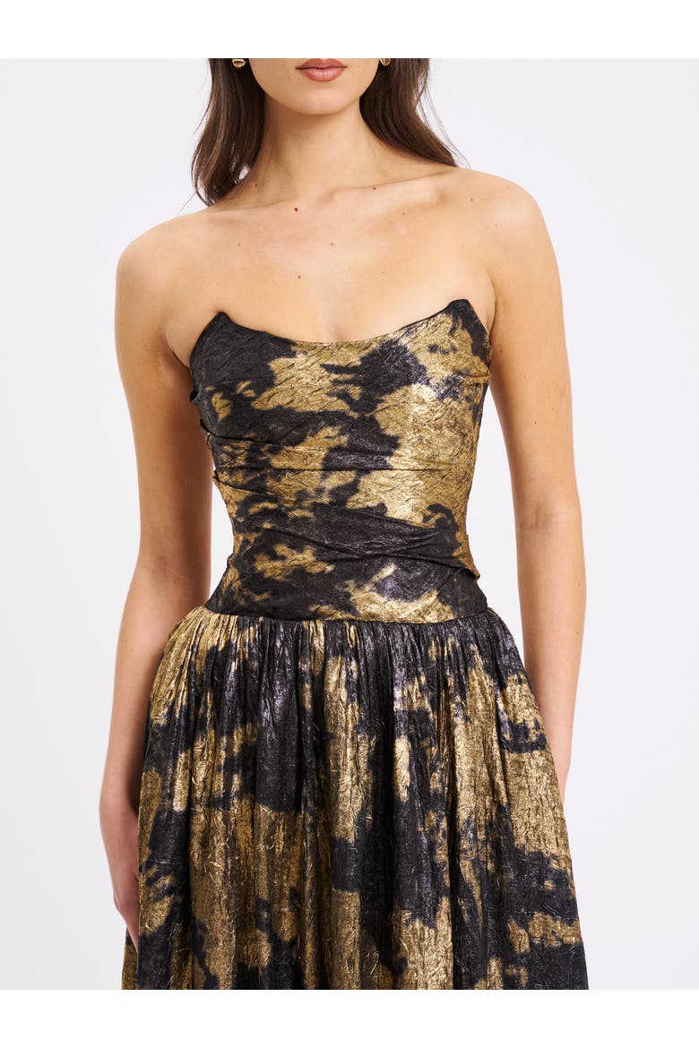 Saanvi Strapless Drop Waist Midi Dress, Alternate, color, Gold Bronzing Tie-Dye