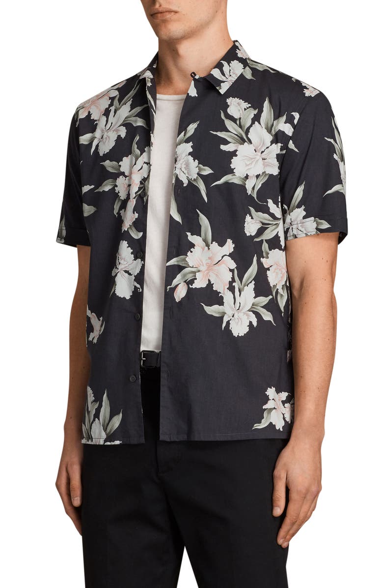 AllSaints Layback Print Slim Fit Camp Shirt, Alternate, color, 