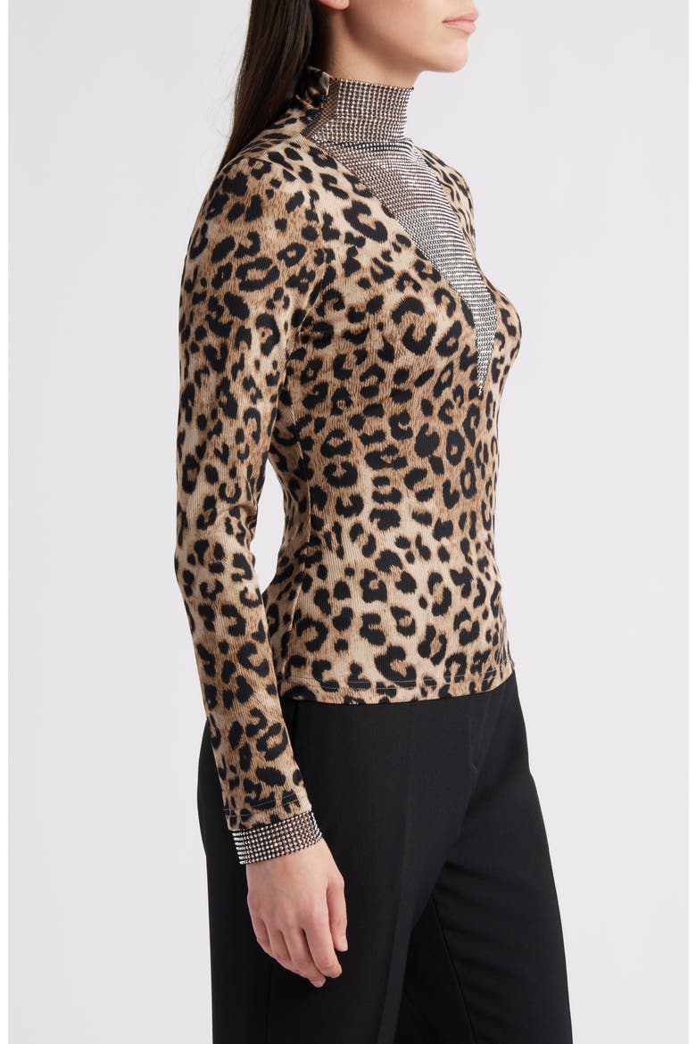 Zoe Embellished Mesh Yoke Top, Alternate, color, LEOPARD