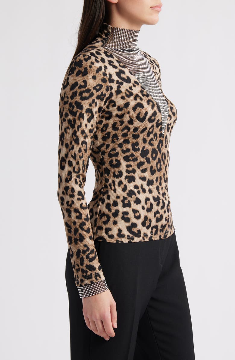 NIKKI LUND Zoe Embellished Mesh Yoke Top, Alternate, color, Leopard