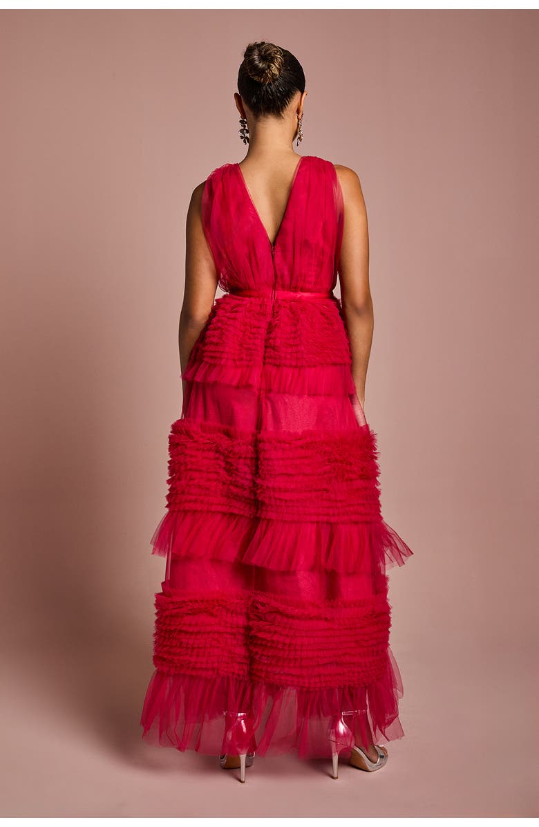 Coast Petite Sleeveless Mesh Tiered Maxi Dress, Alternate, color, Raspberry